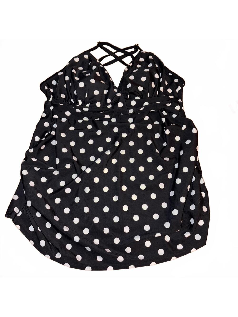 Liz Lange Maternity Black White Polka Dot Tankini Swim Top XXL Strappy Back NWT